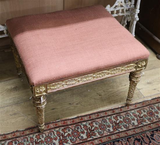 A Louis XVI style carved giltwood stool W.53cm